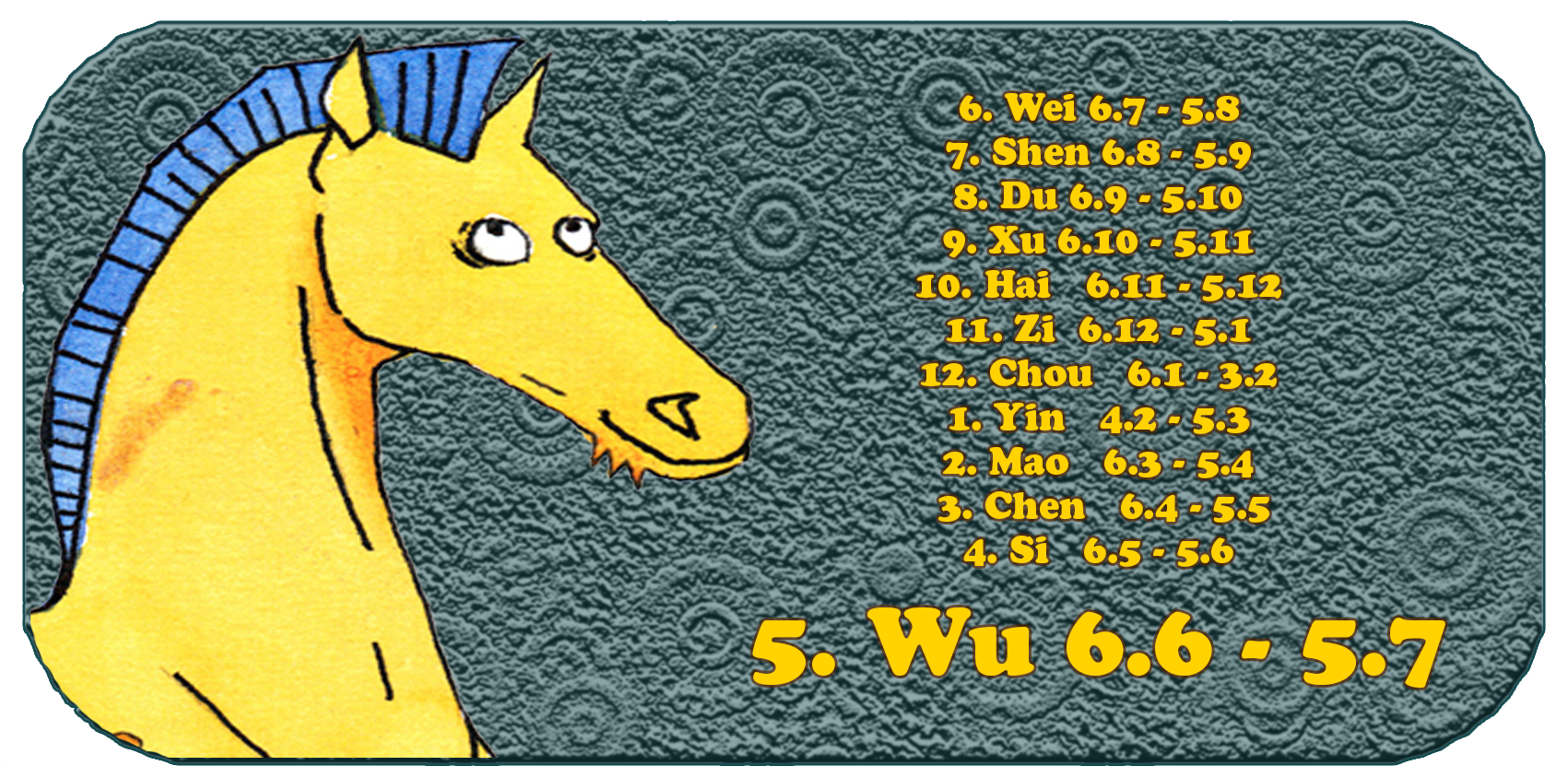 Chinesisches Tierkreiszeichen | Die zwölf chinesischen Tiere | Pferd, Juni, Monat 5, Wu